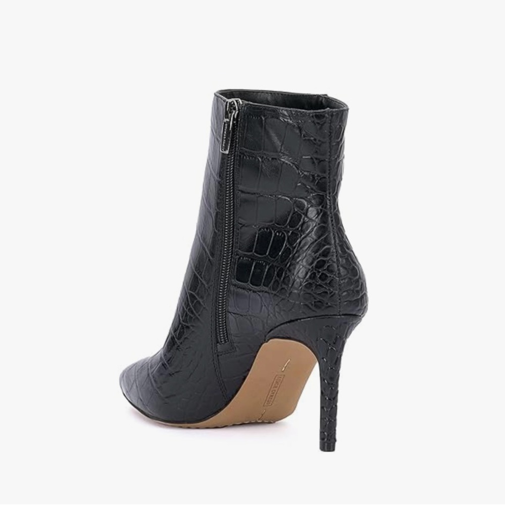 Vince Camuto BNIB Black Croco Shine Leather Heeled Ankle Boots SZ 8 - Picture 4 of 9
